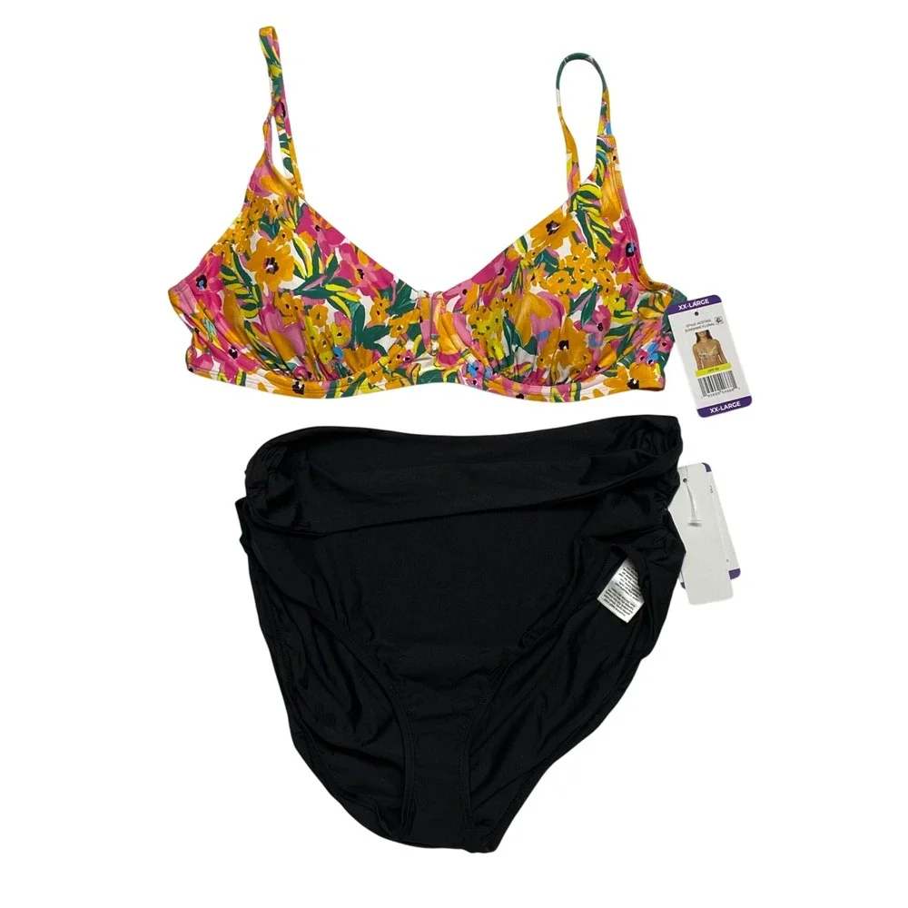 Anne Cole Floral Bikini Set Underwire Top Convertible Bottoms XX-Large NWT‎